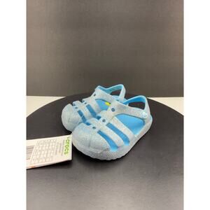 Crocs Classic Glitter Mist Fisherman Girls Kids Toddler Size C5 Blue Sandals NEW